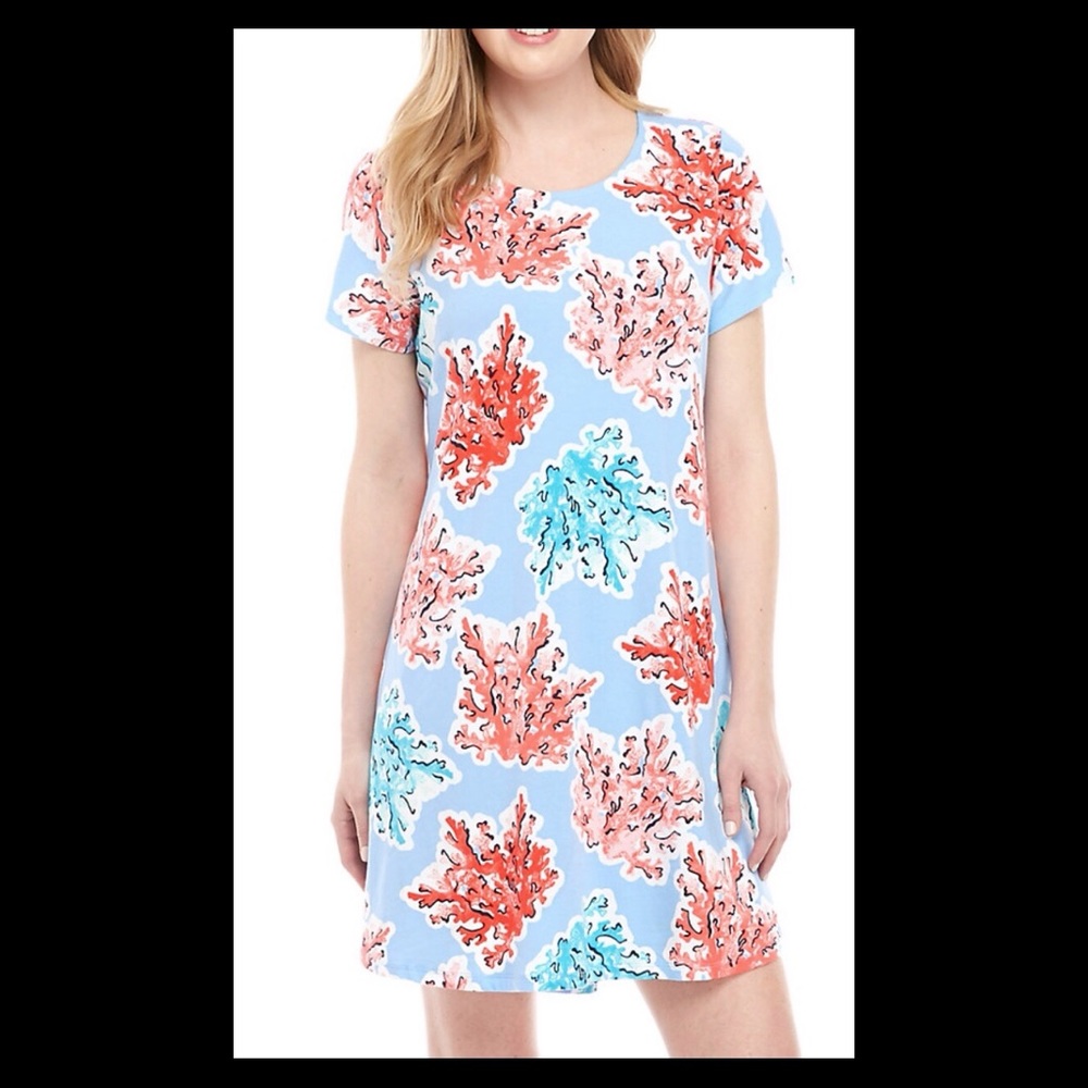 Crown & Ivy Coral Print Shift Dress Size Small